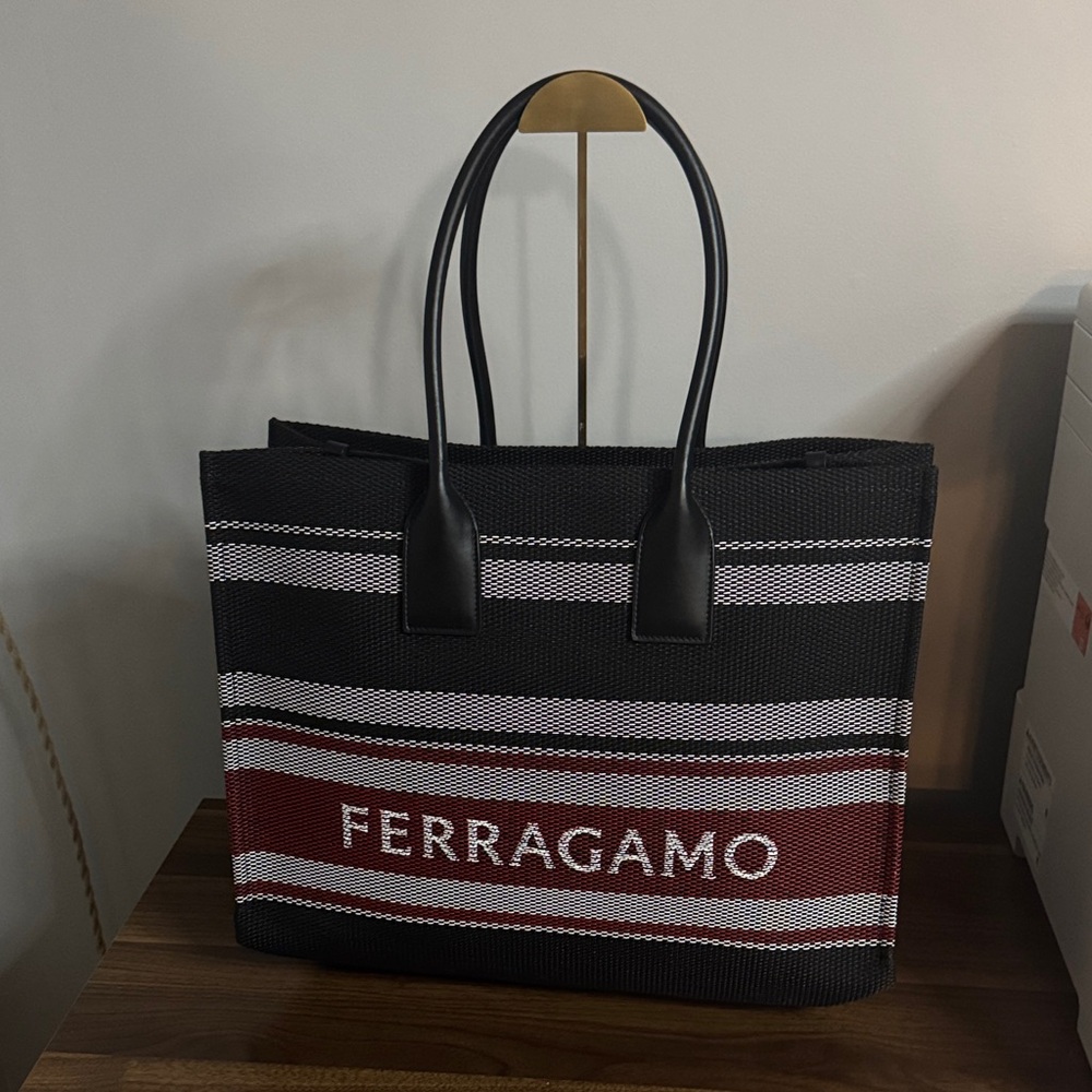 Salvatore Ferragamo Black and Red Tote Bag
